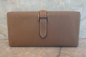 HERMES／エルメス ベアンデュプリ ヴォーエプソン エトゥープ X刻印 財布 700080074