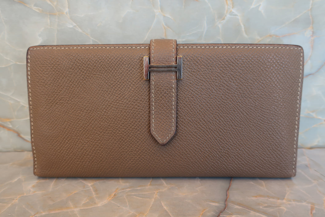 HERMES／エルメス ベアンデュプリ ヴォーエプソン エトゥープ X刻印 財布 700080074