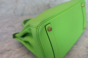 HERMES BIRKIN 30 Clemence leather Apple green □H Engraving Hand bag 500110191