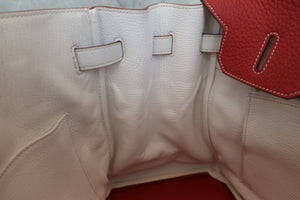 HERMES BIRKIN 35 Bi-color Clemence leather Sanguine/White □O刻印 Hand bag 600060053