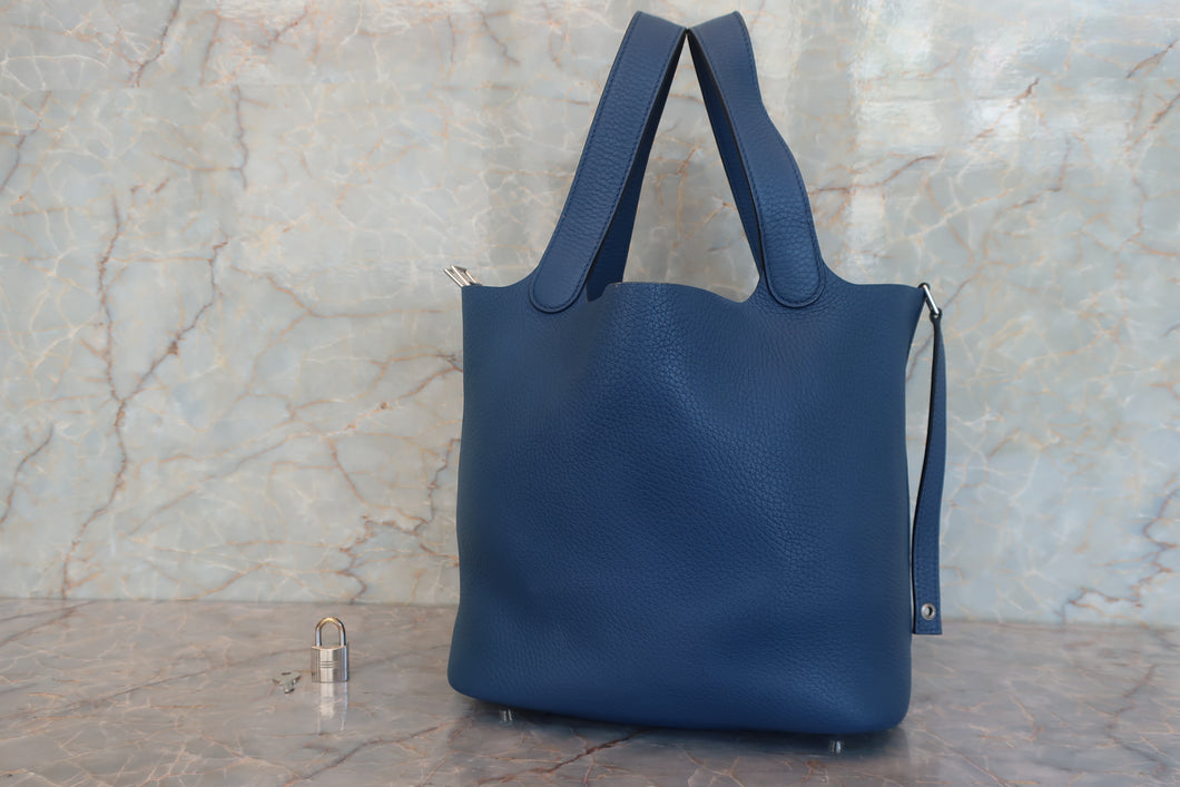 HERMES／エルメス ピコタンロックＭＭ トリヨンクレマンス ブルーアガット X刻印 ハンドバッグ 700080214