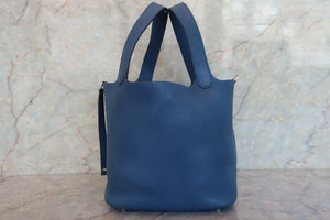 HERMES／エルメス ピコタンロックＭＭ トリヨンクレマンス ブルーアガット X刻印 ハンドバッグ 700080214