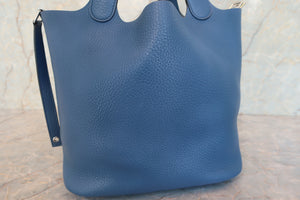 HERMES／エルメス ピコタンロックＭＭ トリヨンクレマンス ブルーアガット X刻印 ハンドバッグ 700080214