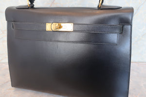HERMES／エルメス ケリー32 ボックスカーフ ブラック ショルダーバッグ 700080203