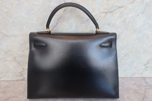 HERMES／エルメス ケリー32 ボックスカーフ ブラック ショルダーバッグ 700080203
