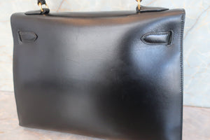HERMES／エルメス ケリー32 ボックスカーフ ブラック ショルダーバッグ 700080203