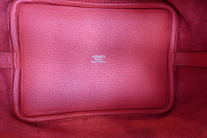 HERMES PICOTIN LOCK PM Clemence leather Rouge tomate X Engraving Hand bag 600090026