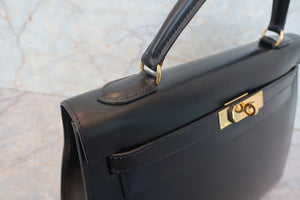 HERMES／エルメス ケリー32 ボックスカーフ ブラック ショルダーバッグ 700080203