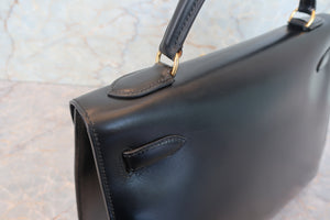 HERMES／エルメス ケリー32 ボックスカーフ ブラック ショルダーバッグ 700080203