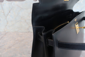 HERMES／エルメス ケリー32 ボックスカーフ ブラック ショルダーバッグ 700080203