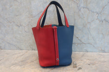 Load image into Gallery viewer, HERMES PICOTIN LOCK CASAQUE MM Clemence leather Rouge casaque/Blue thalassa □P Engraving Hand bag 800080233
