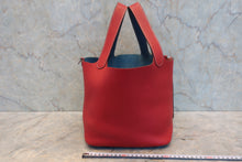 Load image into Gallery viewer, HERMES PICOTIN LOCK CASAQUE MM Clemence leather Rouge casaque/Blue thalassa □P Engraving Hand bag 800080233
