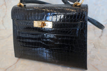 将图片加载到图库查看器，HERMES Mini KELLY 20 Crocodile Porosus Black Shoulder bag 500100049
