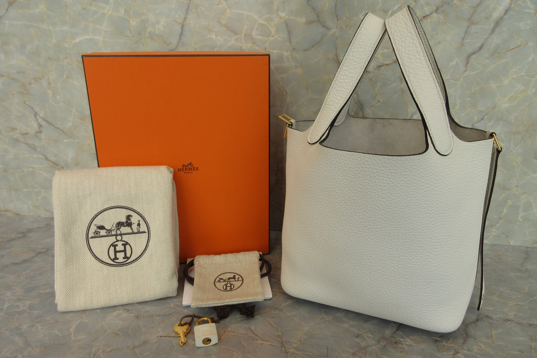 HERMES PICOTIN LOCK PM Clemence leather New white B刻印 Hand bag 700010079