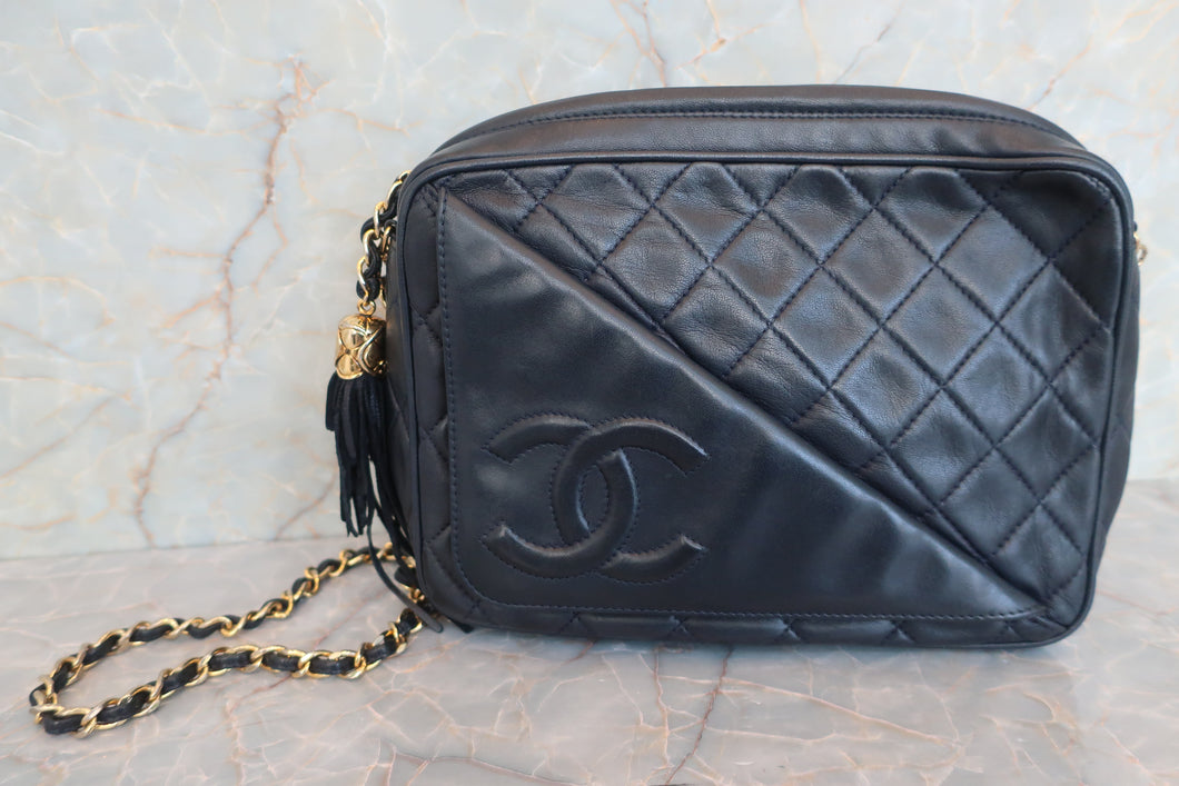 CHANEL/シャネル マトラッセフリンジチェーンショルダーバッグ ラムスキン ネイビー/ゴールド金具 ショルダーバッグ 600100034