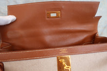 将图片加载到图库查看器，HERMES KELLY 32 Toile H/Graine Couchevel leather Beige/Gold 〇V刻印 Shoulder bag 600060051
