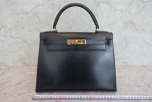 画像をギャラリービューアに読み込む, HERMES／エルメス ケリー28 ボックスカーフ ブラック 〇R刻印 ハンドバッグ 800050151
