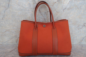 HERMES GARDEN PARTY TPM Toile officier/Leather Potiron orange □I刻印 Shoulder bag 600070163