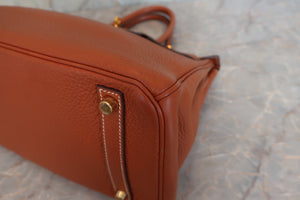 HERMES BIRKIN 30 Clemence leather Cognac □I刻印 Hand bag 600090023