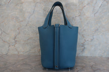 将图片加载到图库查看器，HERMES PICOTIN LOCK PM Clemence leather Blue jean T刻印 Hand bag 700010117
