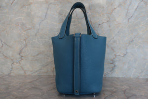 HERMES PICOTIN LOCK PM Clemence leather Blue jean T刻印 Hand bag 700010117