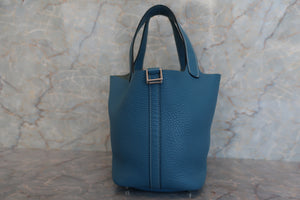 HERMES PICOTIN LOCK PM Clemence leather Blue jean T刻印 Hand bag 700010117