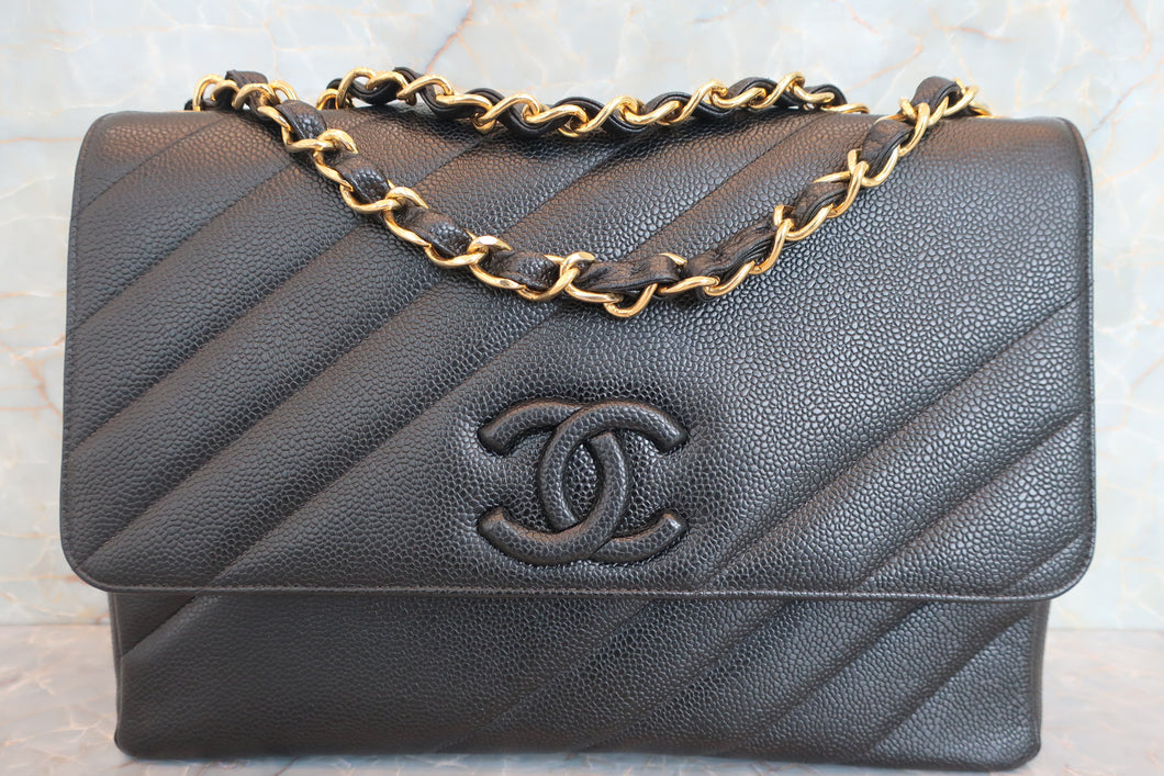 CHANEL/シャネル バイアスステッチチェーンショルダーバッグ キャビアスキン ブラック/ゴールド金具 ショルダーバッグ 700060200