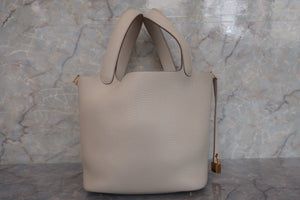 HERMES PICOTIN LOCK MM Clemence leather Beton C刻印 Hand bag 600110016