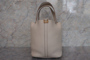 HERMES PICOTIN LOCK MM Clemence leather Beton C刻印 Hand bag 600110016