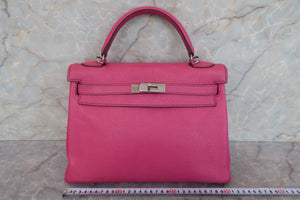 HERMES KELLY 32 Chevre myzore goatskim Fuschia pink □J Engraving Shoulder bag 700090216