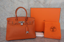 将图片加载到图库查看器，HERMES BIRKIN 30 Clemence leather Orange □J刻印 Hand bag 800030041
