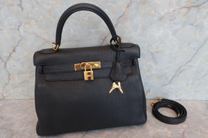 HERMES KELLY 28 Clemence leather Black □R Engraving Shoulder bag 700100040