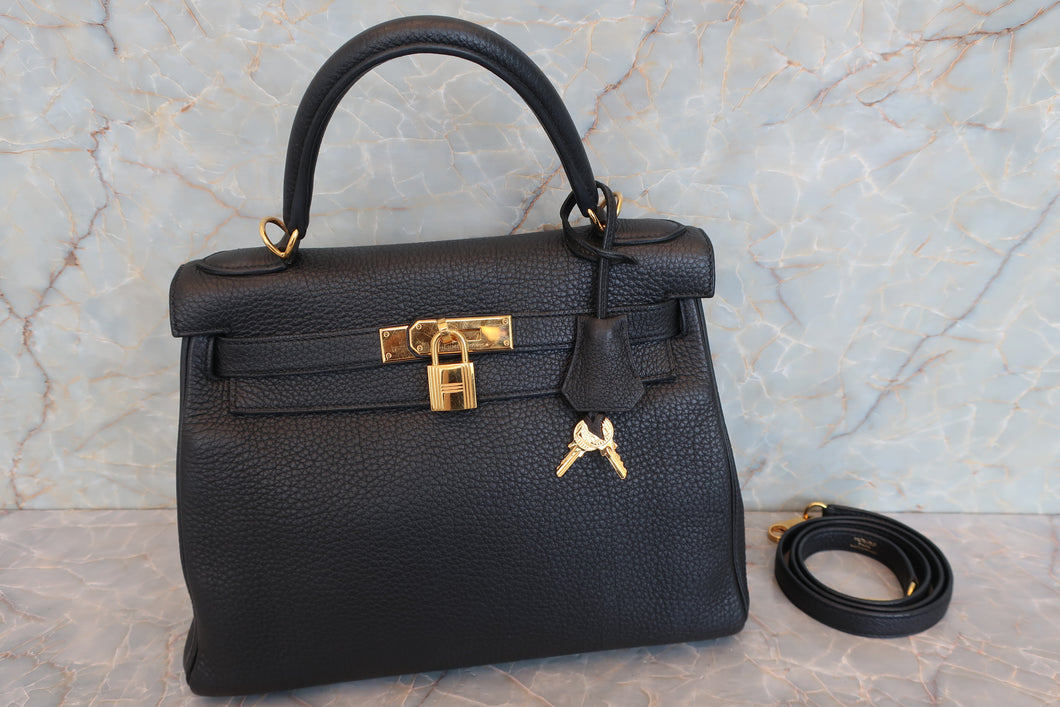 HERMES KELLY 28 Clemence leather Black □R Engraving Shoulder bag 700100040