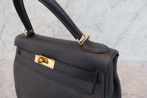 HERMES KELLY 28 Clemence leather Black □R Engraving Shoulder bag 700100040