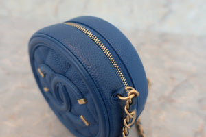 CHANEL Matelasse round chain shoulder bag Caviar skin Blue/Gold hadware Shoulder bag 600070178