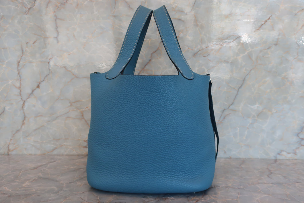 HERMES PICOTIN MM Clemence leather Blue jean □P Engraving Hand bag 700060216