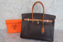 Load image into Gallery viewer, HERMES BIRKIN 35 Bi-color Epsom leather Chocolat/Gold □I Engraving Hand bag 600090041
