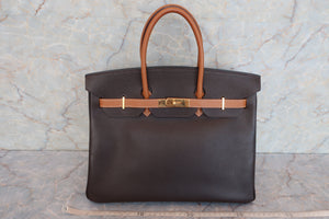 HERMES BIRKIN 35 Bi-color Epsom leather Chocolat/Gold □I刻印 Hand bag 600090041