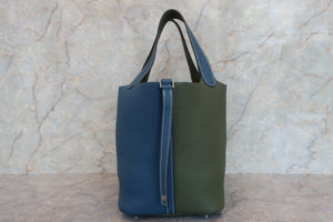 HERMES PICOTIN LOCK CASAQUE MM Clemence leather Blue thalassa/Canopee □Q Engraving Hand bag 700100019