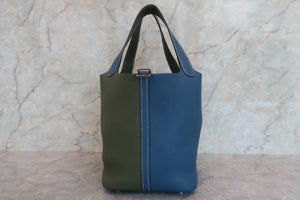 HERMES PICOTIN LOCK CASAQUE MM Clemence leather Blue thalassa/Canopee □Q Engraving Hand bag 700100019