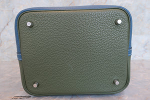 HERMES PICOTIN LOCK CASAQUE MM Clemence leather Blue thalassa/Canopee □Q Engraving Hand bag 700100019