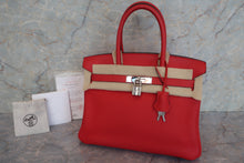 Load image into Gallery viewer, HERMES BIRKIN 30 Clemence leather Rouge tomate X Engraving Hand bag 600090042
