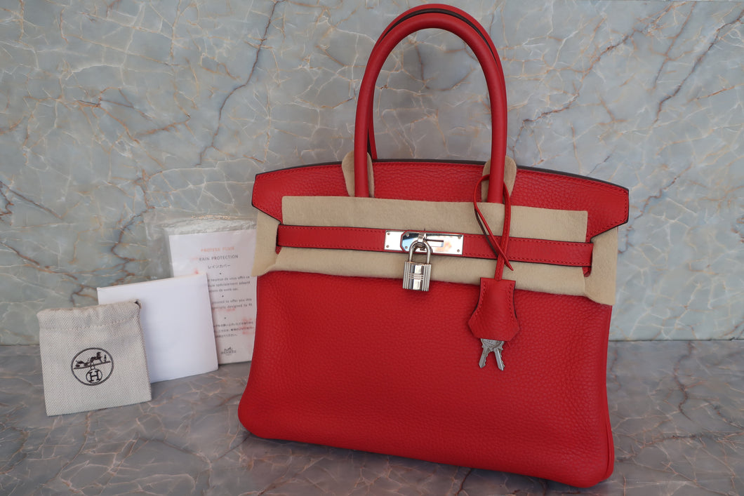 HERMES BIRKIN 30 Clemence leather Rouge tomate X Engraving Hand bag 600090042