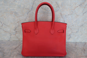 HERMES BIRKIN 30 Clemence leather Rouge tomate X Engraving Hand bag 600090042