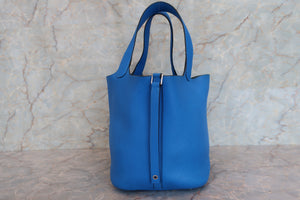 HERMES PICOTIN LOCK MM Clemence leather Blue zanzibar X Engraving Hand bag 700100043