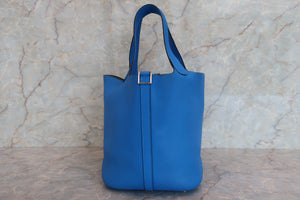 HERMES PICOTIN LOCK MM Clemence leather Blue zanzibar X Engraving Hand bag 700100043