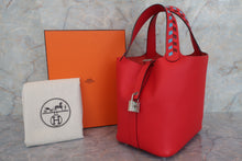 将图片加载到图库查看器，HERMES PICOTIN LOCK Tressage PM Epsom leather Rouge de Coeur/Blue du nord/Rouge H D刻印 Hand bag 600070153
