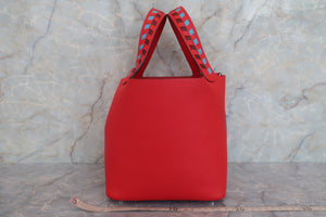 HERMES PICOTIN LOCK Tressage PM Epsom leather Rouge de Coeur/Blue du nord/Rouge H D刻印 Hand bag 600070153