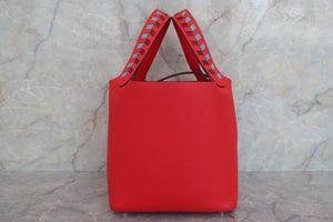 HERMES PICOTIN LOCK Tressage PM Epsom leather Rouge de Coeur/Blue du nord/Rouge H D刻印 Hand bag 600070153