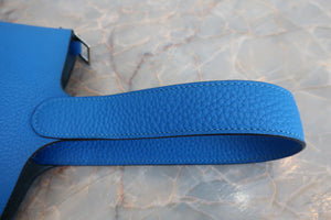 HERMES PICOTIN LOCK MM Clemence leather Blue zanzibar X Engraving Hand bag 700100043